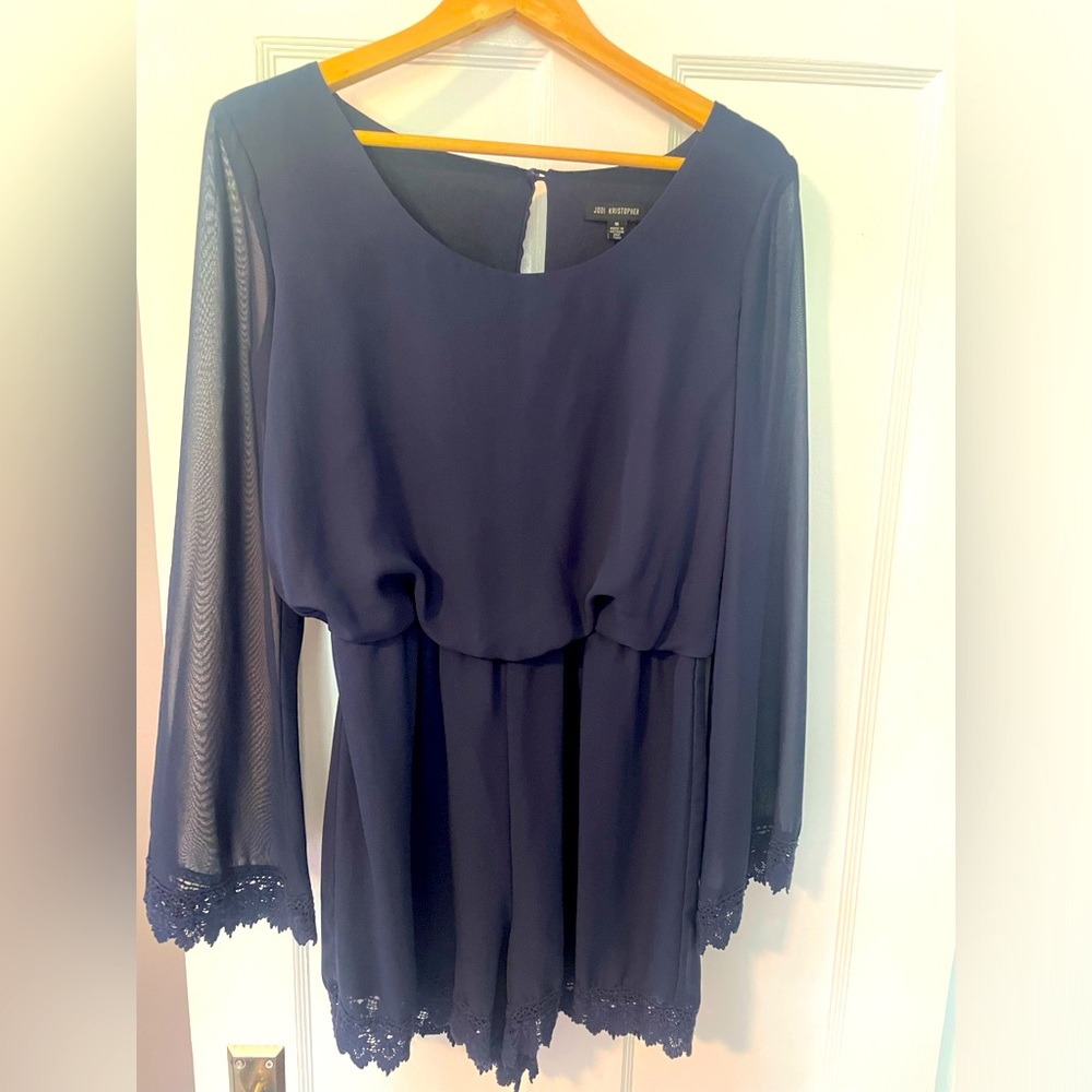 Jodi Christopher Navy Blue Romper with lace accents